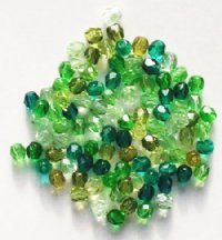 100 4mm Faceted Green Firepolish Bead Mix